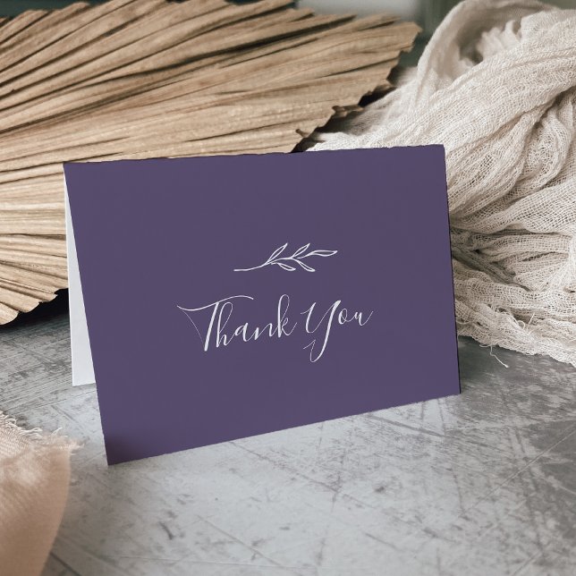 Minimal Leaf | Plum Purple Wedding Thank You Card (Creator Uploaded)