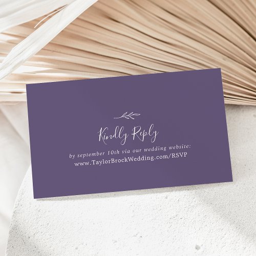 Minimal Leaf  Plum Purple Wedding Website RSVP Enclosure Card