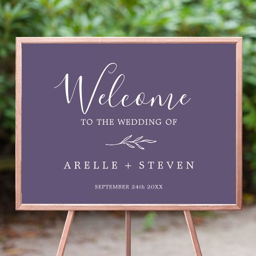 Minimal Leaf  Plum Purple Wedding Welcome Poster