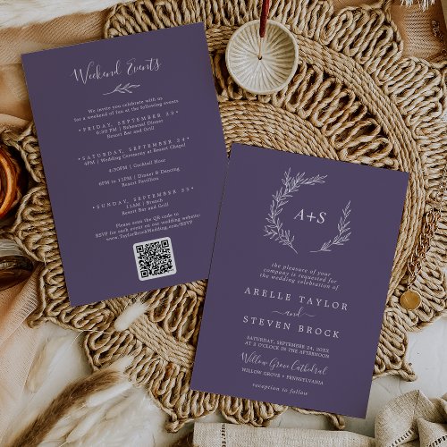 Minimal Leaf  Plum Purple Weekend Events Wedding Invitation