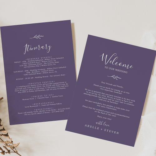 Minimal Leaf  Plum Welcome Letter  Itinerary