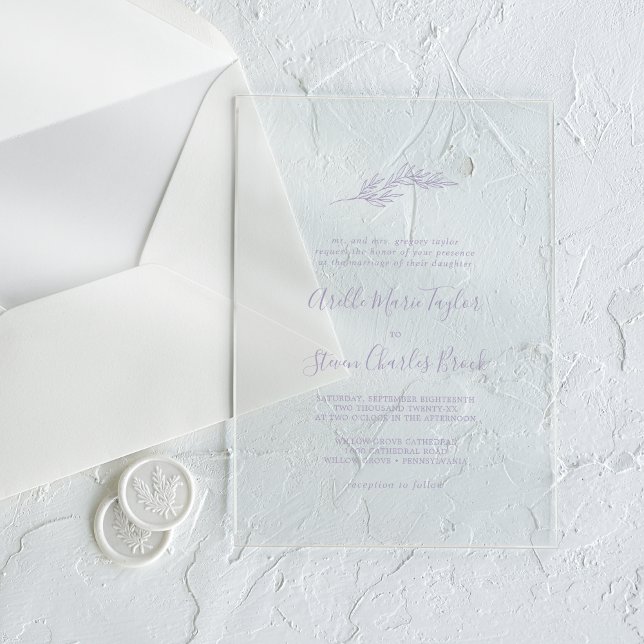 Minimal Leaf Purple Formal Simple Greenery Wedding Acrylic Invitations (Minimal Leaf Purple Formal Simple Greenery Wedding Acrylic Invitations)