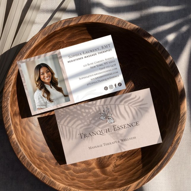 Minimal Leaf Registered Massage Therapist Photo  Business Card (Minimal Leaf Registered Massage Therapist Photo Business Card)