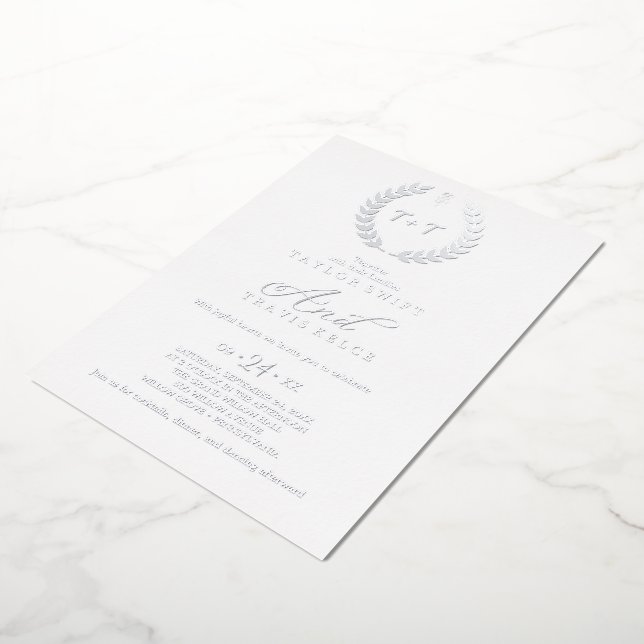 Minimal Leaf | Rose Gold Foil Monogram Wedding  Foil Invitation (Rotated)