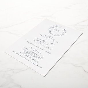 Minimal Leaf Rose Gold Foil Monogram Wedding Invitation