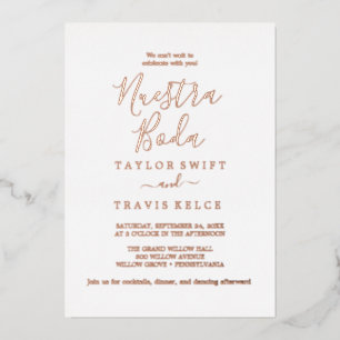 Minimal Leaf   Rose Gold Foil Nuestra Boda  Invitation