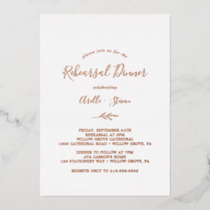 Minimal Leaf   Rose Gold Foil Rehearsal Dinner Invitation