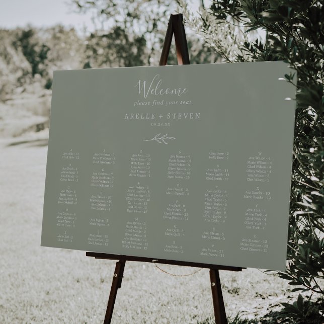 Minimal Leaf Sage Green Alphabetical Seating Chart Foam Board (Creator Uploaded)