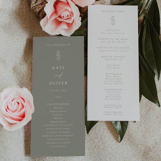 Minimal Leaf Sage Green and White Wedding Program (Creator Uploaded)