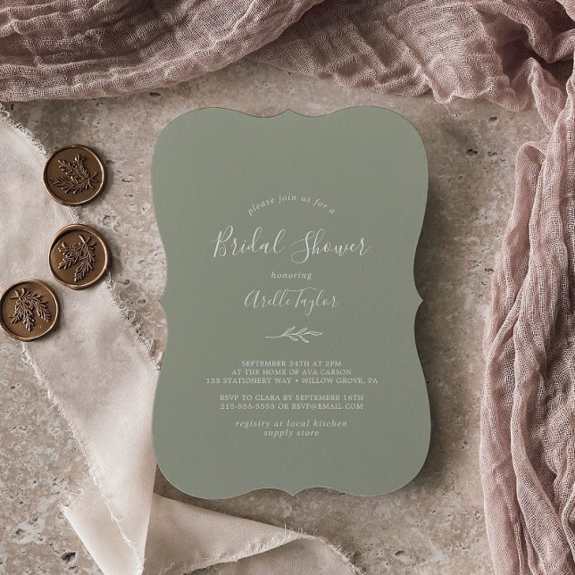Minimal Leaf | Sage Green Bridal Shower Invitation (Creator Uploaded)