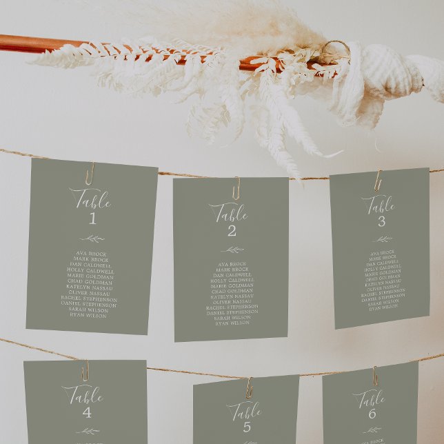 Minimal Leaf Sage Green Hanging Seating Chart Card (Creator Uploaded)