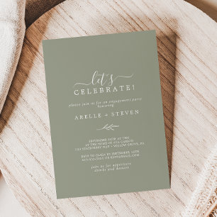 Minimal Leaf Sage Green Let's Celebrate Invitation