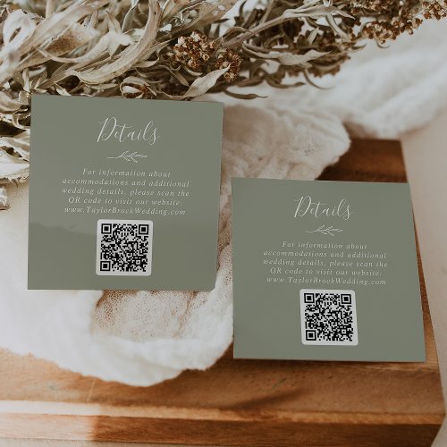 Minimal Leaf  Sage Green QR Code Wedding Details Enclosure Card