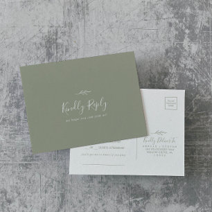 Minimal Leaf Sage Green Song Request RSVP Postcard