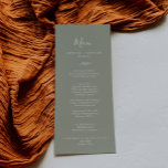 Minimal Leaf | Sage Green Wedding Dinner Menu<br><div class="desc">This minimal leaf sage green wedding dinner menu card is perfect for a boho wedding. The design features a simple greenery leaf silhouette in a dusty green color with minimalist mountain boho style. This menu can be used for a wedding reception,  rehearsal dinner,  or any event.</div>
