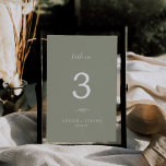 Minimal Leaf | Sage Green Wedding Table Number<br><div class="desc">This minimal leaf sage green wedding table number is perfect for a boho wedding. The design features a simple greenery leaf silhouette in a dusty green color with minimalist mountain boho style. The card prints on the front and back (double-sided). Items are printed exactly as they appear on your screen...</div>