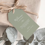 Minimal Leaf | Sage Green Wedding Welcome Gift Tags<br><div class="desc">These minimal leaf sage green wedding welcome gift tags are perfect for a boho wedding. The design features a simple greenery leaf silhouette in a dusty green color with minimalist mountain boho style. Personalize the tags with the location of your wedding, a short welcome note, your names, and wedding date....</div>