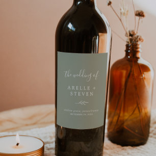 Minimal Leaf Sage Green Wedding Wine Label