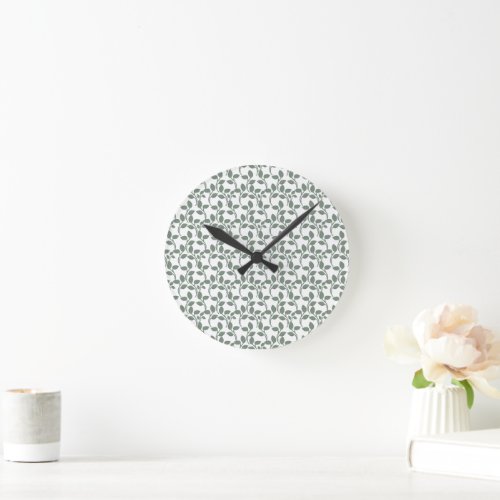 Minimal Leaf Seamless Pattern | Elegant Botanical  Round Clock
