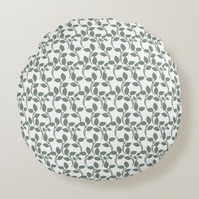 Minimal Leaf Seamless Pattern | Elegant Botanical  Round Pillow (Front)