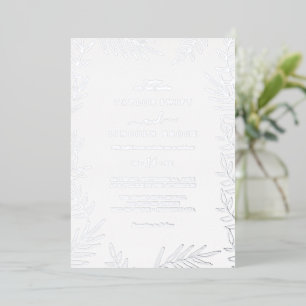 Minimal Leaf   Silver Foil Frame Wedding  Invitation