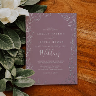 Minimal Leaf Silver Foil Mauve Wedding Invitation Foil Invitation