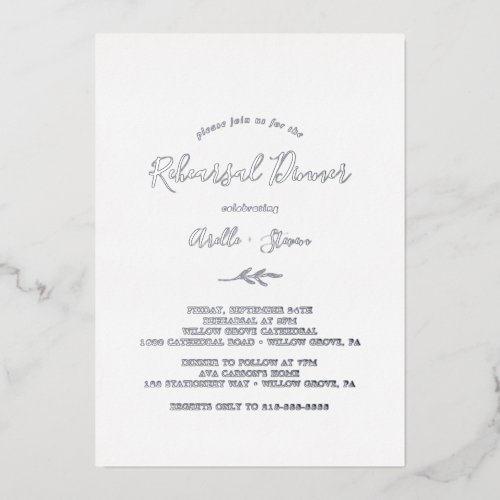 Minimal Leaf | Silver Foil Rehearsal Dinner