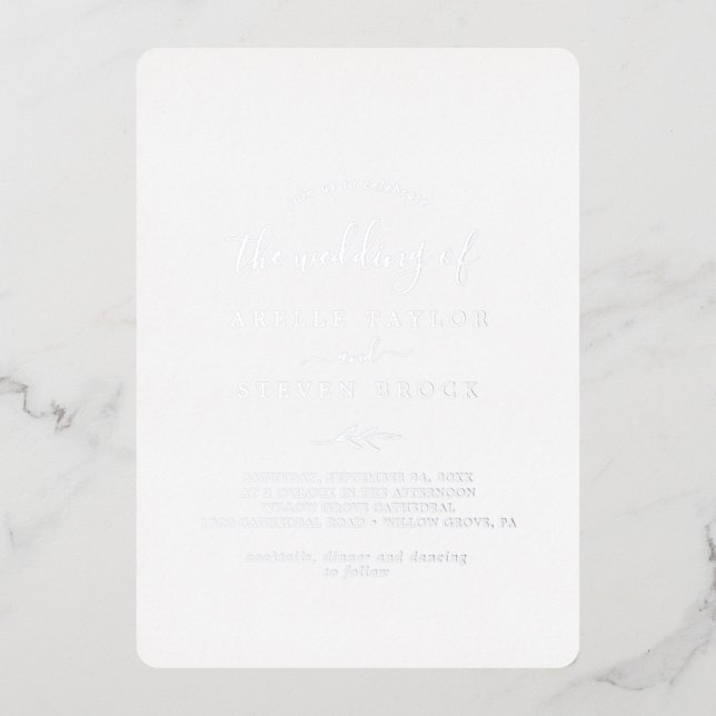 Minimal Leaf | Silver Foil The Wedding Of Invitation (Front)