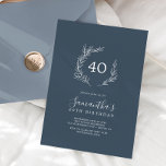 Minimal Leaf | Slate Blue 40th Birthday Invitation<br><div class="desc">This minimal leaf slate blue 40th birthday invitation is perfect for an elegant birthday party. The design features a simple greenery silhouette in a dark gray blue with classic minimalist style.</div>