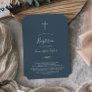 Minimal Leaf | Slate Blue Baptism Invitation