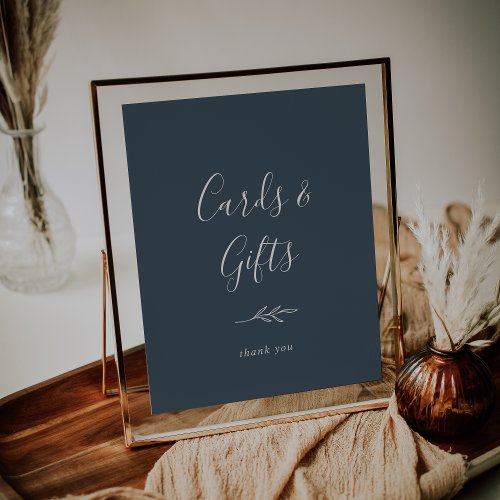 Minimal Leaf  Slate Blue Cards and Gifts Poster