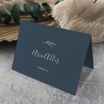 Minimal Leaf | Slate Blue Guest Name Place Cards by FreshAndYummy at Zazzle