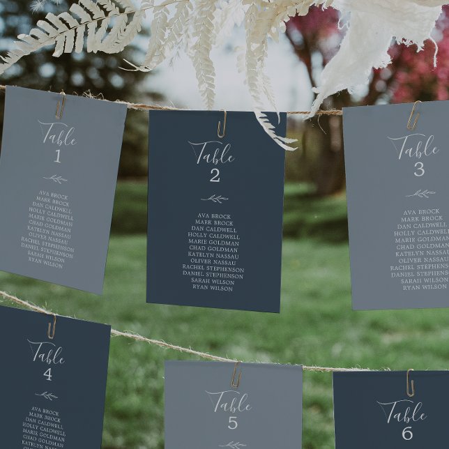 Minimal Leaf Slate Blue Hanging Seating Chart Card (Creator Uploaded)