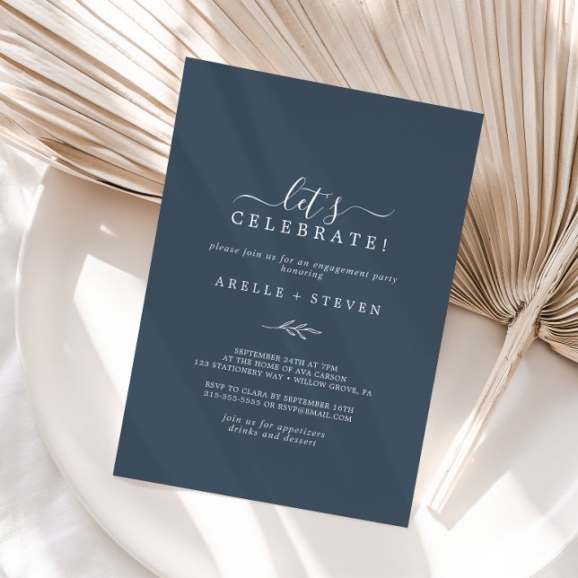 Minimal Leaf | Slate Blue Let's Celebrate Invitation (Creator Uploaded)