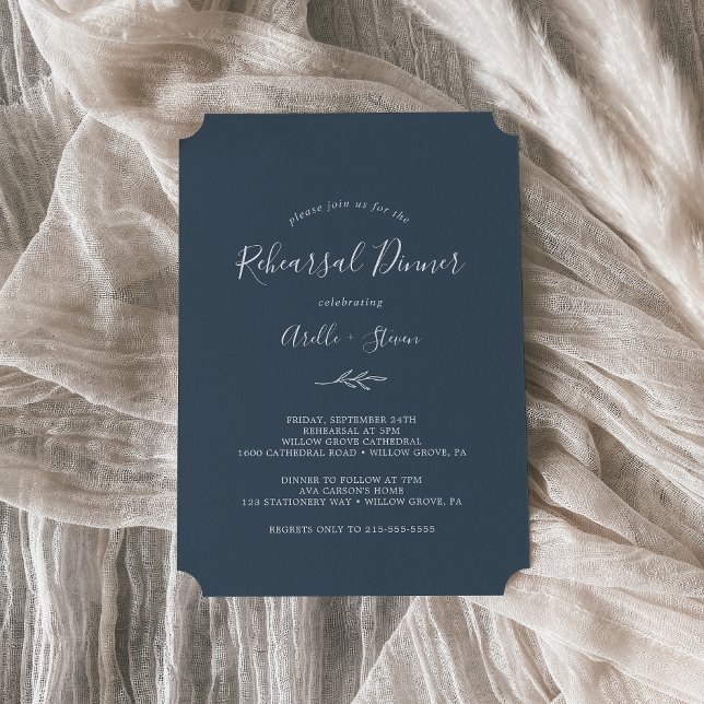 Minimal Leaf | Slate Blue Rehearsal Dinner Invitation (Creator Uploaded)