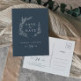 Minimal Leaf | Slate Blue Save the Date Invitation Postcard
