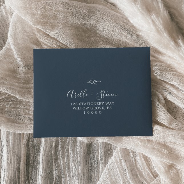 Minimal Leaf | Slate Blue Self-Addressed RSVP Envelope (Creator Uploaded)