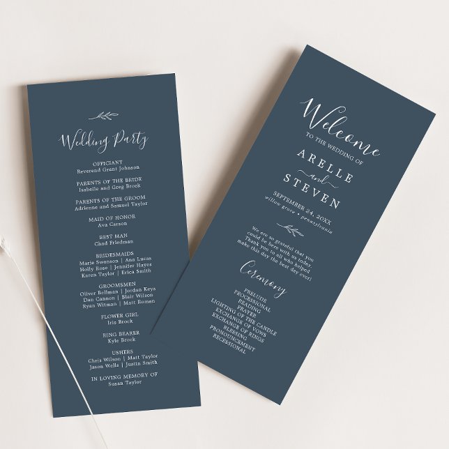 Minimal Leaf | Slate Blue Wedding Program (Creator Uploaded)