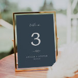 Minimal Leaf | Slate Blue Wedding Table Number<br><div class="desc">This minimal leaf slate blue wedding table number is perfect for an elegant wedding. The design features a simple greenery silhouette in a dark gray blue with classic minimalist style. The card prints on the front and back (double-sided). Items are printed exactly as they appear on your screen when you...</div>