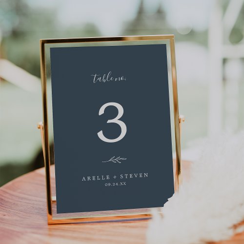 Minimal Leaf  Slate Blue Wedding Table Number