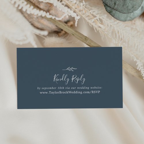 Minimal Leaf  Slate Blue Wedding Website RSVP Enclosure Card