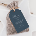 Minimal Leaf Slate Blue Wedding Welcome Gift Tags<br><div class="desc">These minimal leaf slate blue wedding welcome gift tags are perfect for an elegant wedding. The design features a simple greenery silhouette in a dark gray blue with classic minimalist style. Personalize the tags with the location of your wedding, a short welcome note, your names, and wedding date. These tags...</div>