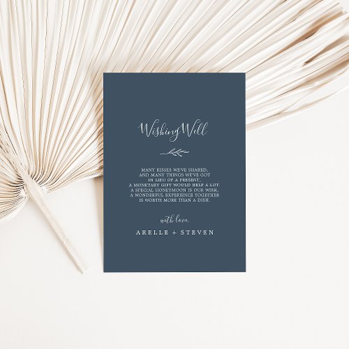 Minimal Leaf  Slate Blue Wedding Wishing Well Enclosure Card