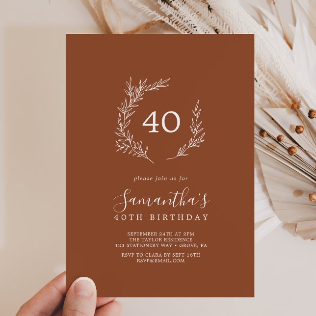 Minimal Leaf | Terracotta 40th Birthday Invitation (Creator Uploaded)