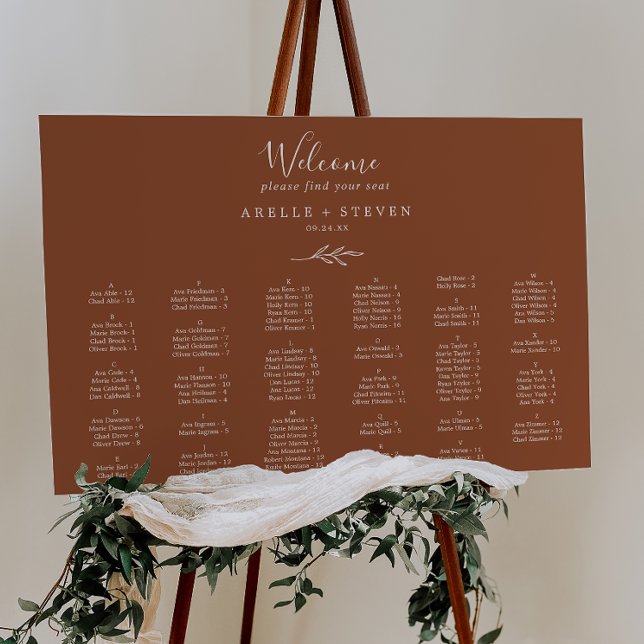 Minimal Leaf Terracotta Alphabetical Seating Chart Foam Board (Creator Uploaded)