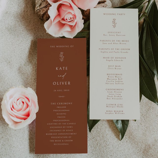 Minimal Leaf Terracotta Beige Wedding Program (Creator Uploaded)