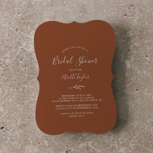 Minimal Leaf  Terracotta Bridal Shower Invitation