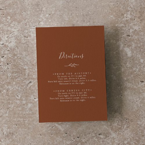 Minimal Leaf Terracotta Directions Enclosure Card