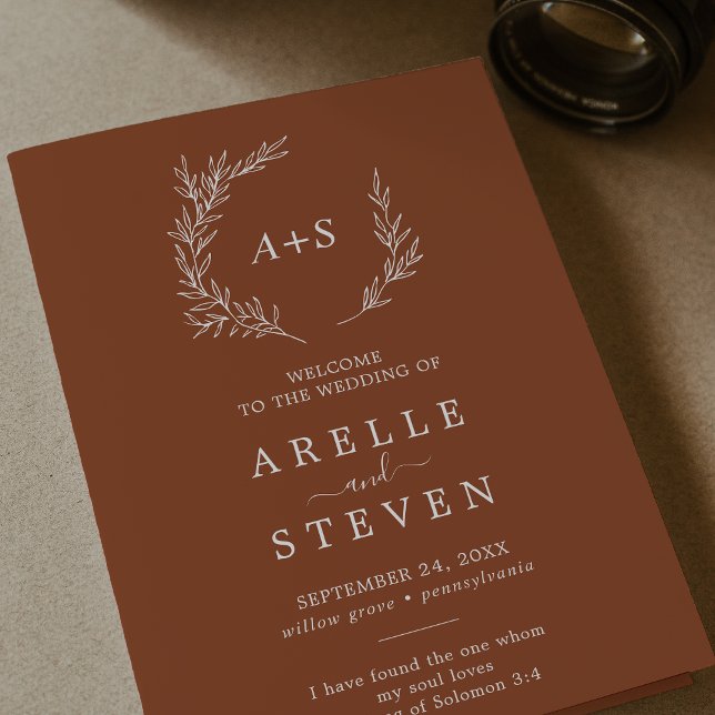 Minimal Leaf | Terracotta Folded Wedding Program (Creator Uploaded)