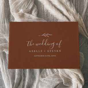 Minimal Leaf Terracotta Monogram Back Wedding Guest Book